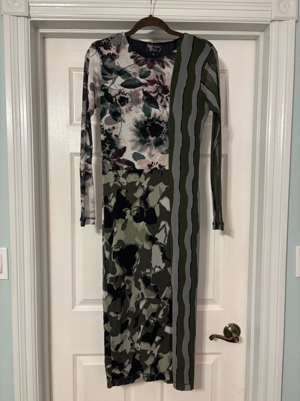 Viviana Mixed-Print Long Sleeve Midi Dress